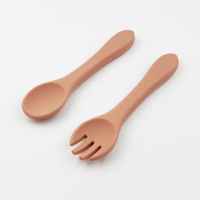 China 100% BPA Free Food Grade Silicone Cheap Spoons And Fork Feeding Set For Babies for sale