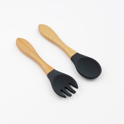 China BPA Free Wooden Silicone Best Eating Spoon and Fork for Toddler Tableware Tableware for sale