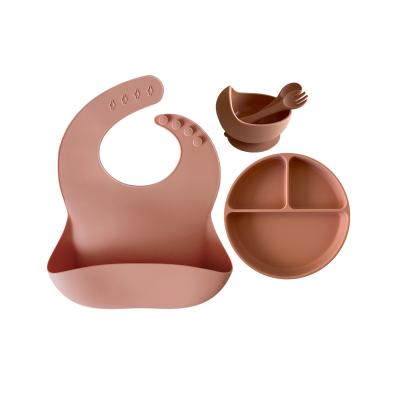 China Wholesale BPA Free Silicone Baby Bib Baby Bowl Suction Dish Baby Spoon Set Eco-Friendly for sale