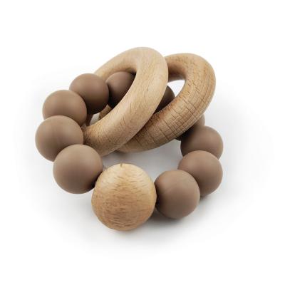 China Non-Toxic Nordic Organic Wooden Teether Toy Set Silicone Beads Baby Rattle Teether for sale