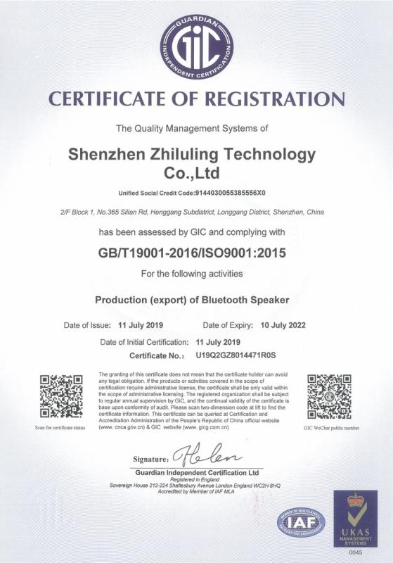 ISO9001 - Shenzhen Zhiluling Technology Co., Ltd.