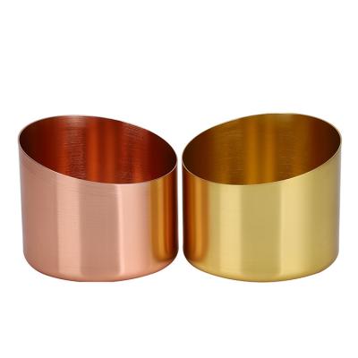 China Cylindrical beveled top aluminum candle jar decoration custom color candle cup holder for sale