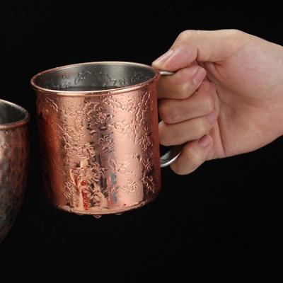 China Disposable Custom Cup-in-Cup 440ml Moscow Mule Mugs with Brass Handle Stainless Steel-Copper Mug Hammered Moscow Mule Mugs zu verkaufen