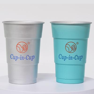 China Disposable Cup-in-Cup Hot Sale Sublimation Reusable Aluminum Drinking Cups 500ml Custom Color-Changing Cold Beer Mugs zu verkaufen