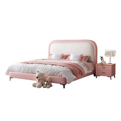 China Latest Modern Design Cute Bedroom Furniture Set Pink Wooden Bed Single King Size Fabric Bed For Kids Girls for sale