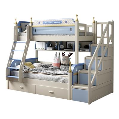 China Durable Modern Kids Bedroom Furniture Sets Double Bed Rubber Wooden Bunk Beds With Stairs For Kids for sale