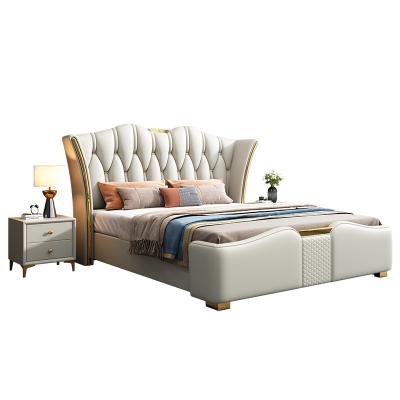 China (Others)Adjustable High Quality Luxury Design Bedroom Furniture Set Frame PU Leather Solid Wood Bed for sale