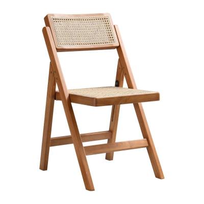 China Modern Design Dining Room Solid Wood Cane Rattan Wicker Wooden Folding Chair for sale