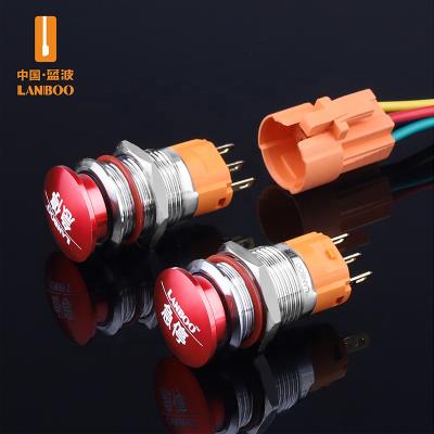 China 6063 Aluminum Oxide/304 Stainless Steel Head 16mm Red Emergency Stop Push Button Switch for sale