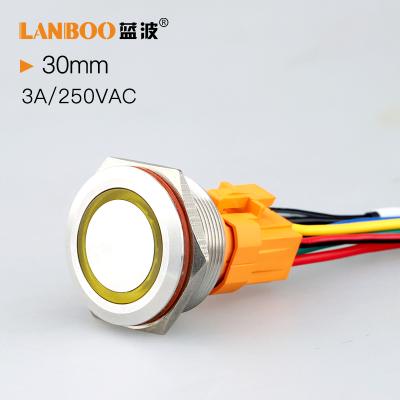 China Copper Plating Stainless//Professional Manufacturer For Aluminum Oxide 7 Years LANBOO 30MM Soft Metal Ring LED Light Push Button Switch for sale