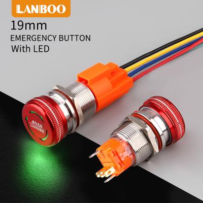 China China Brand LANBOO 19mm 22mm Aluminum Oxide IP67 Mushroom Stop Push Button Switch With LED Latching Switch 1NO1NC 2NO2NC for sale