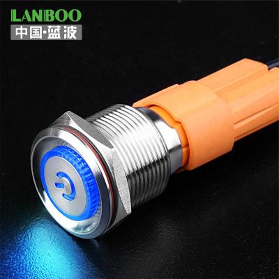 China Copper Plating Stainless // LANBOO 19mm Aluminum Oxide Metal 10A Heavy Duty Waterproof Push Button Switch for sale