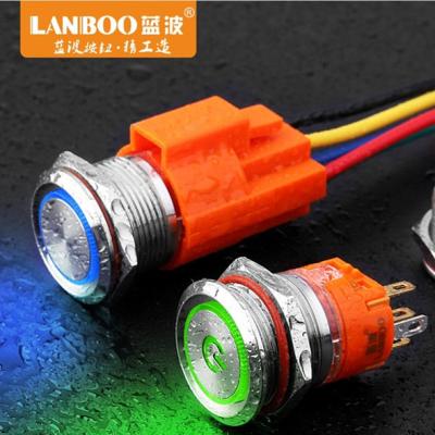 China New China LANBOO Stainless Steel Metal Push Button Switch 19mm 1NO1NC/2NO2NC LED Illuminated Waterproof Head IP67 Fireproof Buttons for sale