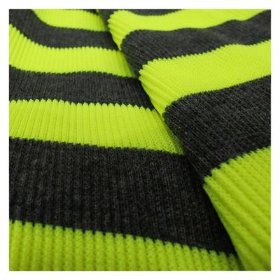 China Hot sale wrinkle resistant spandex rib fabric in knitted yarn dyed yellow gray and fluorescent stripes hemp fabric for garment for sale