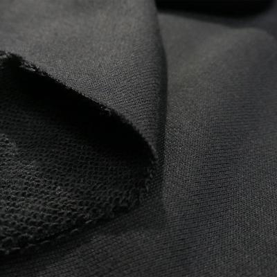 China Breathable Cotton Terry Looped Hot Sale 320GSM Heavy Weight Fabric In Black Color High Quality Knitted Comfortable Touch Fabric For Coat for sale