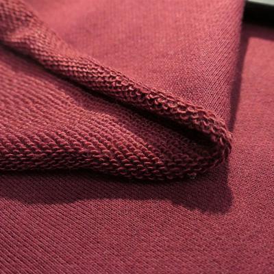 China Breathable Cotton Terry Looped Hot Sale 320GSM Heavy Weight Fabric In Wine Red Color Knitted High Quality Comfortable Touch Fabric For Coat for sale