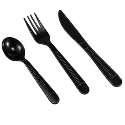 China 7 Inch Disposable PP Fork Teaspoon And Knife Heavy Black Plastic Cutlery for sale