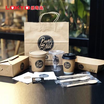 China Customized Disposable LOKYO Printing Food Packaging Set Biodegradable Brown Food Containers Kraft Paper Box for sale