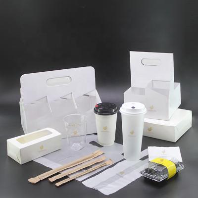 China Materials Food Packaging Set Recycled Paper Cup With Lid Sushi Box Bubble Tea Cup Holder Straw Milktea Bags for sale