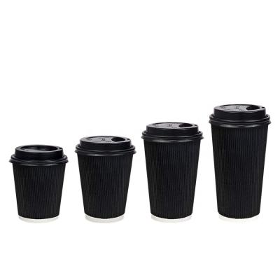 China LOKYO Recyclable Wholesale Black Takeaway Disposable Coffee Cup Ripple Corrugated Customized Paper Cups With Lids for sale