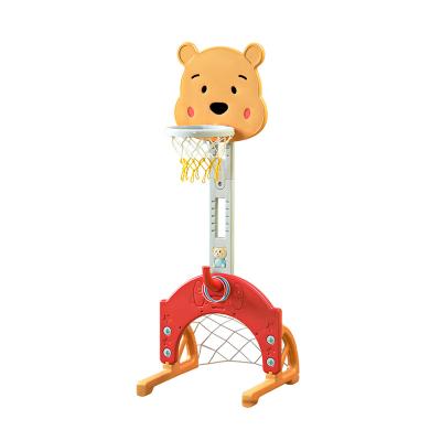 China Various Cartoon Design Kindergarten Kid Toy Adjustable Basketball Hoop With Plastic Football Gate 50*50*115cm for sale