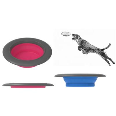 China Interesting Design Dog Collapsible Bowl Like Flying Disc Pet Travel Food / Water Dog Feeding Toy for sale