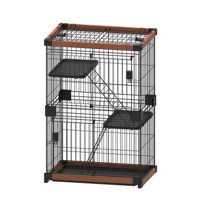 China 3 Layers Large Breathable Indoor Foldable Wooden Pet Crate Cat Cage Playpen Cat Vet Cage for sale