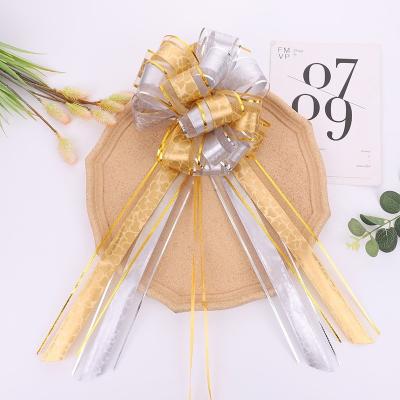 China New pp. Competitive Gift Wrapping Christmas Decorations Pull Flower Ribbon Longer Organza Pom Pom Pull Bow for sale