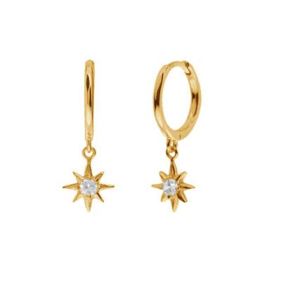 China TRENDY Sterling Silver Jewelry Manufacturers 18K Gold Plated Fashion Hoop Earrings Star Dangle Earrings With Zircon for sale