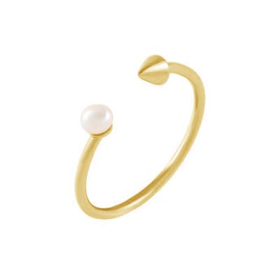 China Wholesale TRENDY 925 Silver Rings For Women 14k Gold Plated Open Pearl Adjustable Arrow Ring Spike Ring for sale