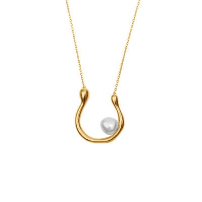 China CLASSIC Hot Sale Jewelry 925 Sterling Silver Necklace 18k Gold Plated Pearl U Shaped Necklace For Women for sale