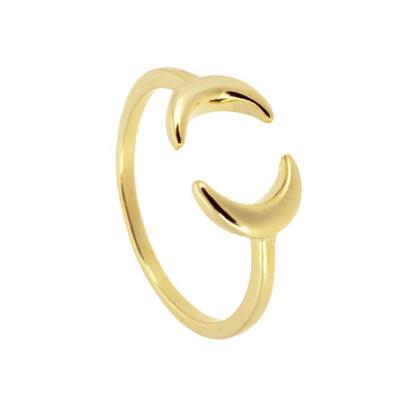 China CLASSIC 925 Sterling Silver 18k Gold Plated Double Moon Open Ring For Woman Silver Ring for sale