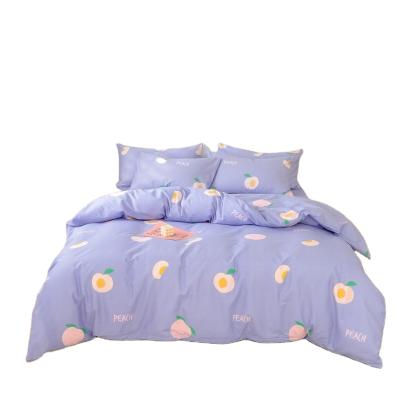 China Korean Styles Peach Purple Print Nondisposable Four Piece Bedding Set Egyptian Cotton for sale