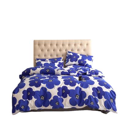 China Nondisposable Korean Style Flower Pattern Blue Cotton Four Piece Bedding Set for sale