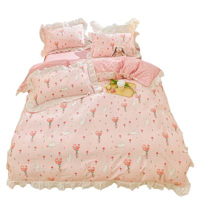 China Nondisposable Korean Styles Princess Ruffled Rabbit Kids Comforter Blanket Set With Zipper Closure for sale