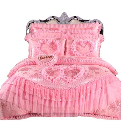 China American Princess Nondisposable Style Cotton Jacquard Lace Bed Set Luxury Wedding Bedding Sets for sale