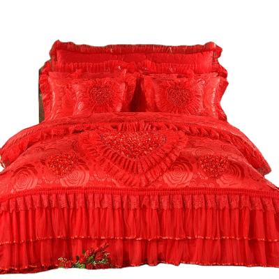 China American Princess Nondisposable Style Cotton Jacquard Lace Bed Set Luxury Wedding Bedding Sets for sale