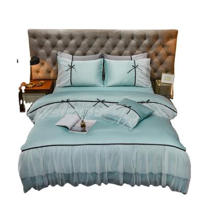 China New Styles American Anti-Static Washed Lace Silk Bedding Set For Wedding for sale