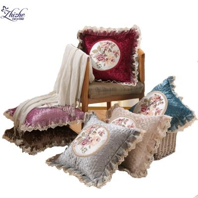 China Nordic Style Flower Lace Embroidered Massage Square Cushion Cover for sale