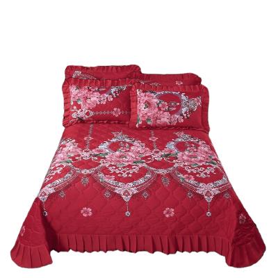 China High Quality American Style 3 Piece Flower Print Velvet Bedspread With 2 Pillow Shams for sale