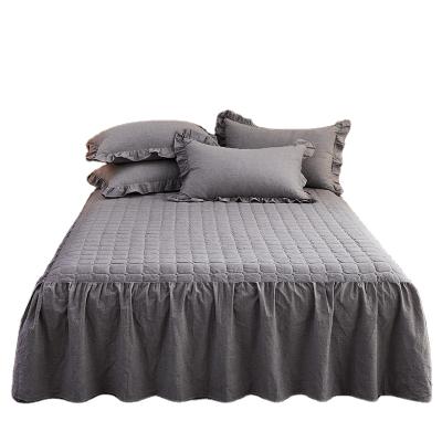 China High Quality Europe Style Pure Cotton Quilted Ruffled Bed Skirt Set for sale