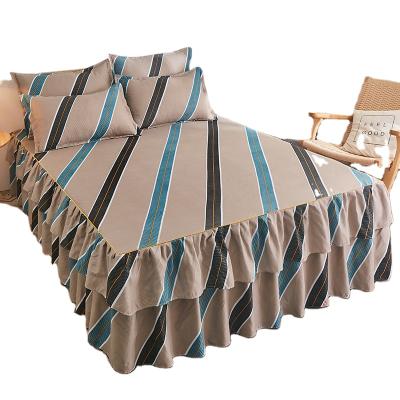 China Cozy American Style Cafe Striped Style 3 Pcs Bed Spreads With Fringe for sale