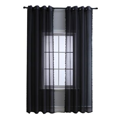 China Pure Blackout Japan Style 50% Room Shading Black Curtain With Tassel for sale