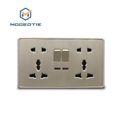 China Multi Purpose UK Wall Socket Switch Outlet Double 5pin British Switched Socket With Indicator Copper Metal for sale