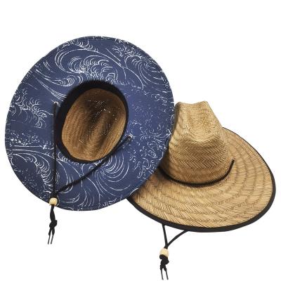 China New Printing Pattern Underbrim Summer Straw Hat Sun Protection Straw Hat For Men And Lifeguard Outdoor Women for sale