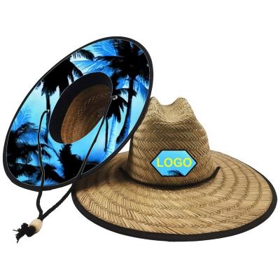 China Custom Image Logo Mens Straw Lifeguard Hat Classic Surf Safari Straw Hat for sale