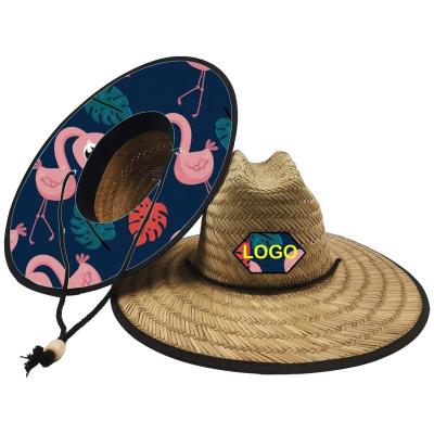 China Custom Made Mens Shade Large Picture Straw Brim Lifeguard Cavity Straw Hat for sale