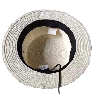 China Picture Straw Hat With Short Brim in Beige Paper Braid and Flat Surface in Black with Decorative Band and Braided Paper Braid for sale