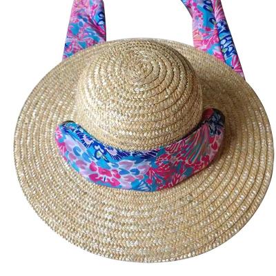 China Picture Europe and the United States style Straw Flat Top Straw Hat summer sunscreen sunshade beach hat chain decoration hat for sale