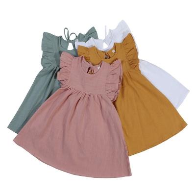 China New Design Europe and America Girl Summer Skirt Cotton Dress Toddler Floating Dress Kids Clothes Girls Linen Solid Midi Dress for sale